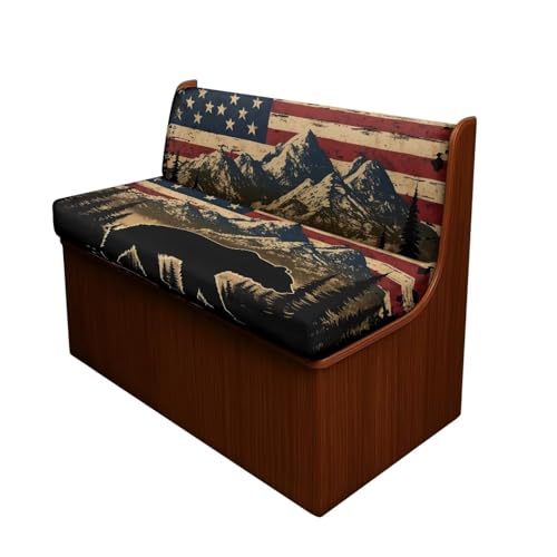 Wetoricau Bear Mountian RV Dinette Cushion Covers 2 Pcs American Flag RV Dinette Booth Seats Cover Patriotic Sofa Chair Cover Furniture Protector for RV Camper Car Bench,4th of July
