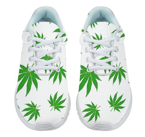 Marijuana Leaf Shoes, Personalited Weed Sneakers Non-Slip Running Walking Tennis Shoes for Men Women White
