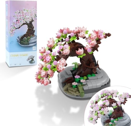 Mini Bricks Sakura Bonsai Model Cherry Blossom Potted Plant Tree Building Block Kit 426 PCS, Mini Particle Simulation Flower Botanical Collection Construction Toy