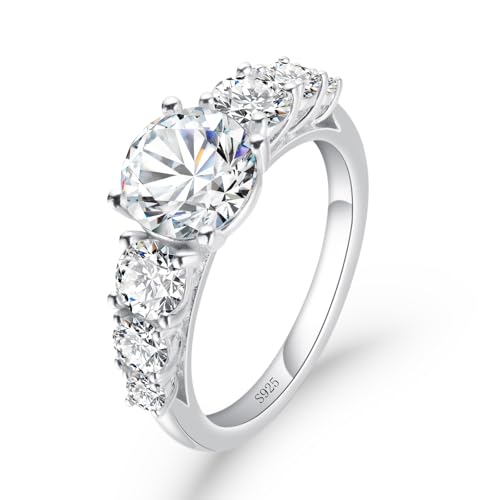 Round Cut Moissanite 7 Stone Engagement Rings Center Stone 2ct D Color VVS1 18k Gold Plated 925 Sterling Silver Anniversary Wedding Promise Ring for Women