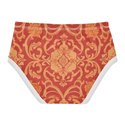 Girls' Cotton Briefs Organic Underpants for Toddlers Rich Orange Ornate Pattern2