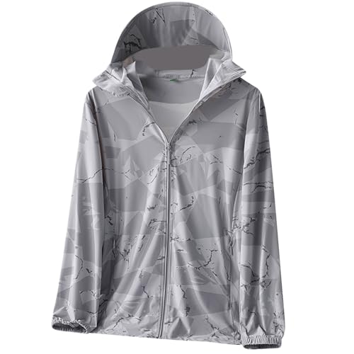 Mens UPF 50+ Sun Protection Jackets Fashion Print Zipper Sweatshirts Lightweight Breathable Outdoor Athletic Coat Gray