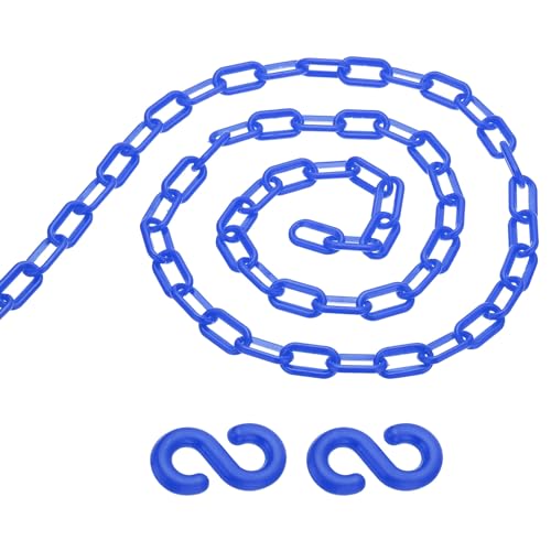 PATIKIL Barrera de Cadena de Plástico de 13 Pies Cadena de Eslabones de Seguridad con 2 Ganchos en S para Multitudes Control Estacionamiento Ascensor Entrada Azul