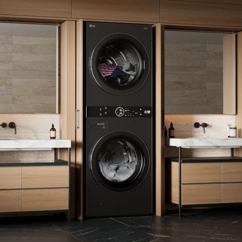 LG 5.0 cu. ft. Washer 7.8 cu. ft. Dual Inverter Heat Pump Ventless Dryer Electric Laundry Center in Black Steel