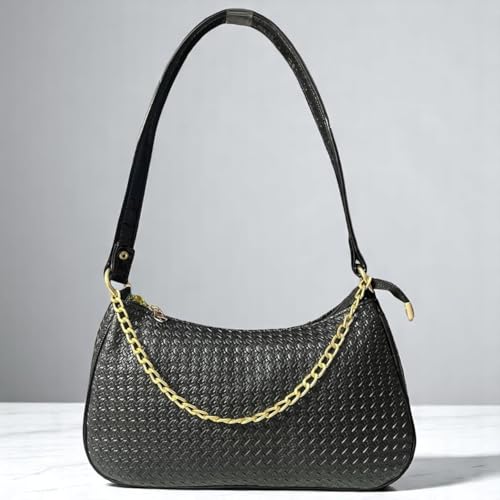 Image of DAISY STAR Woven Textured Shoulder Bag with Gold Chain Detail II Shoulder Handbag for Girl & Women II