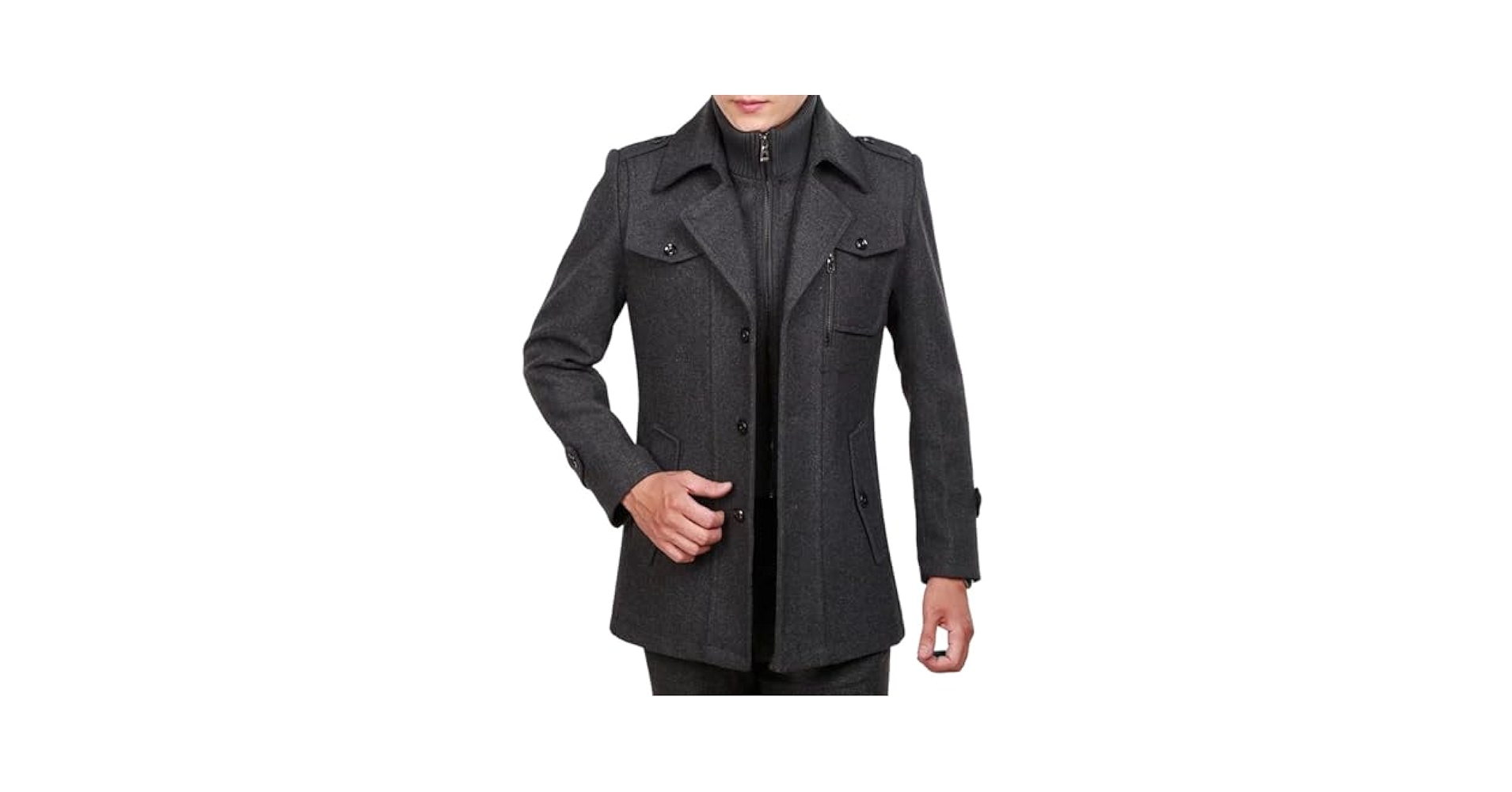 ZYTECO Men's Wool Blend Pea Coat Single Breasted Slim Fit