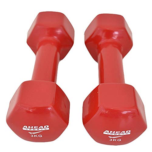 Par de Halter Sextavado em Vinil Ahead Sports 3kg Vermelho