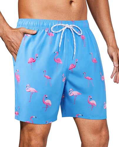 Blue Fish Print Swim Trunks
