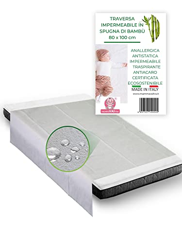 MammaVaiTra Traverse Impermeables de Bambú - 80 x 100 cm (paquete de 1 unidad) - Fabricado en Italia - Cubrecolchón para cuna de bebé Cover