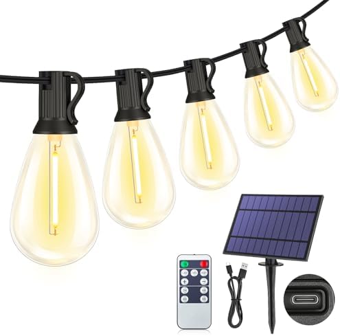 25FT Solar String Lights with Remote, 3 Mode Patio Lighting, Blac...