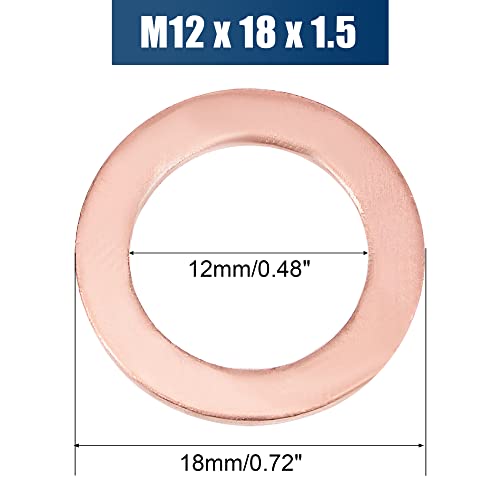 sourcing map 10Stk. 12mm x 18mm x 1.5mm Kupfer Unterlegscheibe für Schraubenbolzen