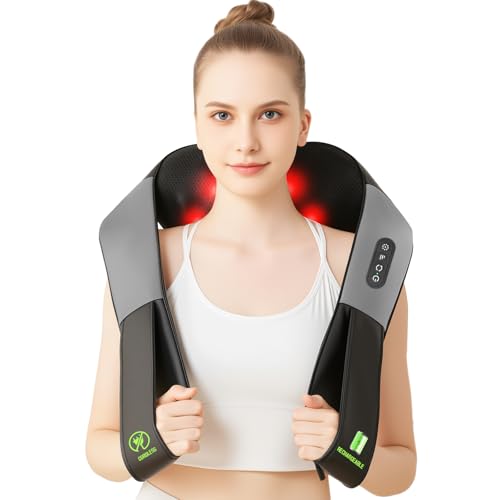 Cordless Shiatsu Neck and Shoulder Massager, Back Massager with Heat,Massage Deeper Tissue 4D Kneading Massage for Shoulder, Neck and Back, Use at Home, Office, Car - Gifts for Fathers Day Dad Gift