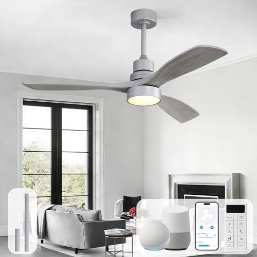 Image of Sofucor Smart Ceiling Fan, 52 inch Low Profile Ceiling Fans with Lights and Remote, Compatible with Alexa /Google /App, 3-Color Light 6-Speed DC Motor Reversible Timer for Bedroom Living Room Patio Outdoor