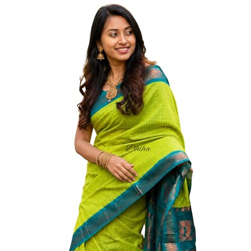 Image of Gadwal Cotton Silk Checked Saree for Women | Pure Kalyani Cotton Checked Saree with Zari Border Tassels & Blouse | Kanjivaram Linen Silk | Handloom Weave