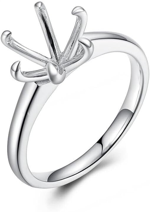 J.C Semi Mount Ring 8 Mm Solid 14 White Gold Plated Six Prong Setting Without 925 Sterling Silver Customizable Stone