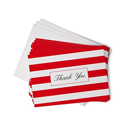 Hill Valley Greetings Red Striped Thank You Cards - 48 Classic Note Cards with Envelopes - Perfect for Special Events & Businesses Cover