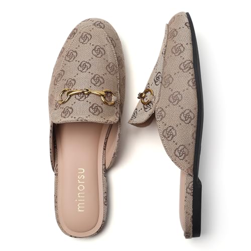 Image of Minorsu Buckle Mules for Women Flats Loafers Shoes for Work Office Business | Slip on,Round Toe,Backless,Slides, Casual