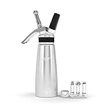 Whipped Cream Dispenser By Pura Vida - Durable, All Aluminum Body & Head - 3 Stainless Steel Decorating Tips & A Brush - Half Quartz Size - Dishwasher Safe