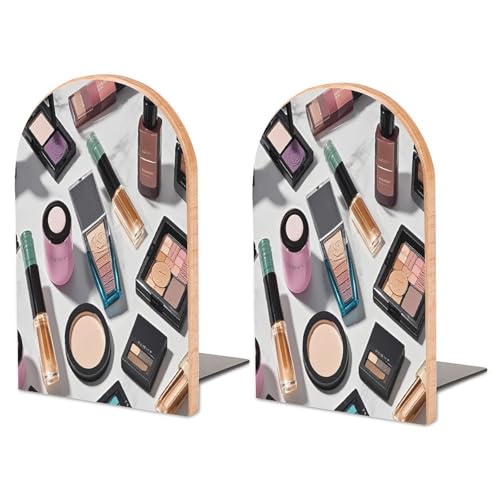 Sujetalibros de madera moderno universal con estampado decorativo de cosméticos 2