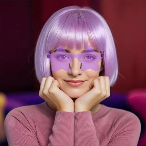 Image of ANOGOL Light Purple Bob Wig with Bangs Purple Wigs for Women Colored Wigs | Hair Cap+Sunglasses Short Neon Wig for Bachelorette Party Funny Outfit for Women Halloween Costume Night Club Crazy Hair Day