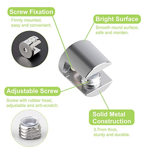 Ufurmate Glass Shelf Bracket, 8Pcs Wall Mounted Adjustable Glass Shelf Clamp Clips Polished Chrome Zinc Alloy Glass Clamp Brackets Supports Cylindrical Mounting Brace For 8-12Mm Thick Glass #TOP3