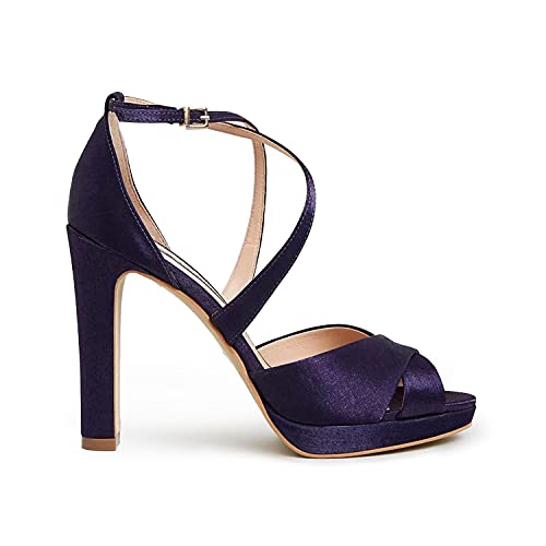 Fowt Women Open Almond Toe High Block Heeled Sandals With Buckle Ankle Strap Sexy Satin Crossover Vamp Straps Heels For Ladies Dress Party Prom Shoes 16 Us Size #TOP17