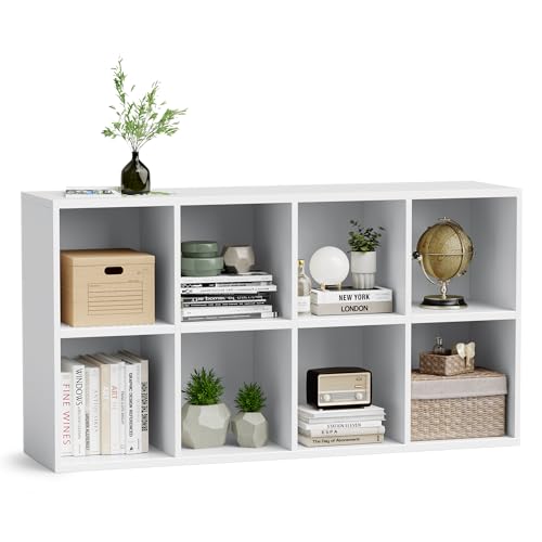 Furniwell 8-Cube Bookcases, 2-Tier Freestanding Bookshelf with Adjustable Shelves, Open Rack Storage Organizer for Living Room, White