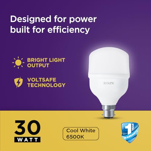 Image of EcoLink 30-watt LED Bulb | Bulb Base: B22, High Wattage LED Bulb for Hall & Home|Colour : Crystal White, Pack of 2