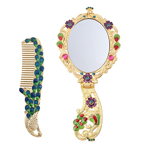 Espejo de maquillaje portátil estilo vintage plegable