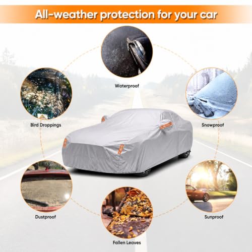 Image of Car Cover Custom Fit for Chevy Camaro 2010-2026, Outdoor Waterproof All Weather Heavy Duty Full Exterior Cover for Sun Rain Snow UV Dust Protection with Door Zipper,Silver