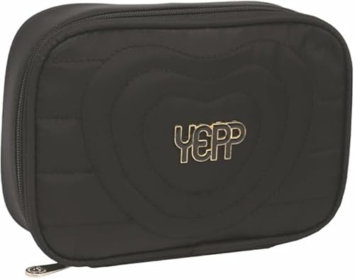 Kit Mochila De Rodinhas Escolar Juvenil Feminina Coração 3 Peças (Preto)