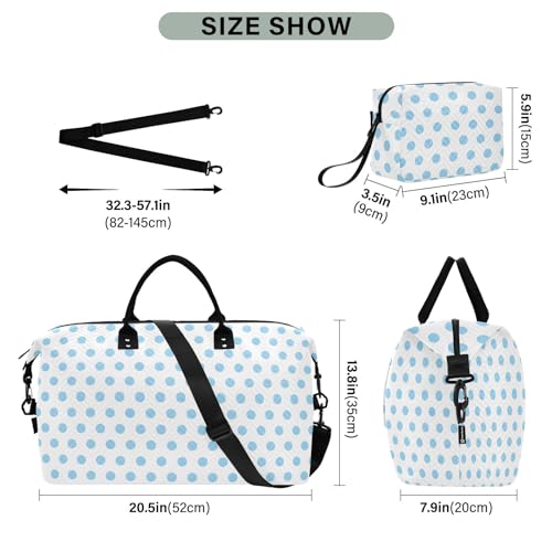 Weekender Bags Travel Duffel Gym Bag Light Blue Polka Dot Carry on Overnight Tote Bag with Toiletry Bag for Airplane Travel Trip Gym Yoga2
