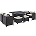 Modway Inverse Wicker Rattan 9-Piece Outdoor Patio Dining Furniture Set in Espresso Beige