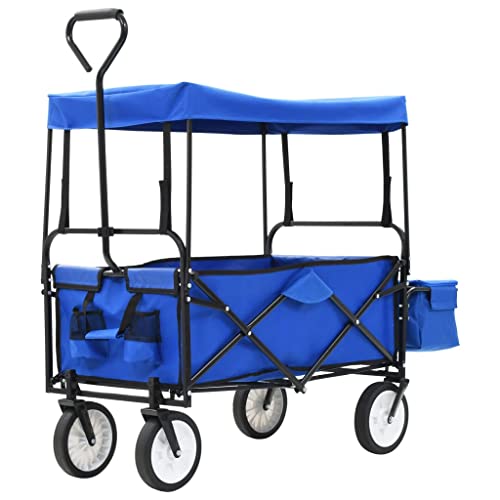 Tools - Carrito de mano plegable con toldo de acero azul y camiones de mano
