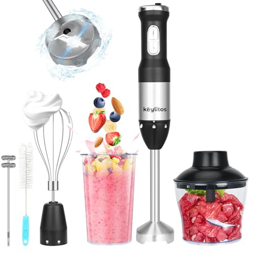 Keylitos 5 in 1 Immersion Hand Blender Mixer, [Upgraded] Handheld Stick Blender with 600ML Chopper, 800ML Beaker, Whisk and Milk Frother for Smoothie, Baby Food, Sauces Red,Puree, Soup (Black) image 2