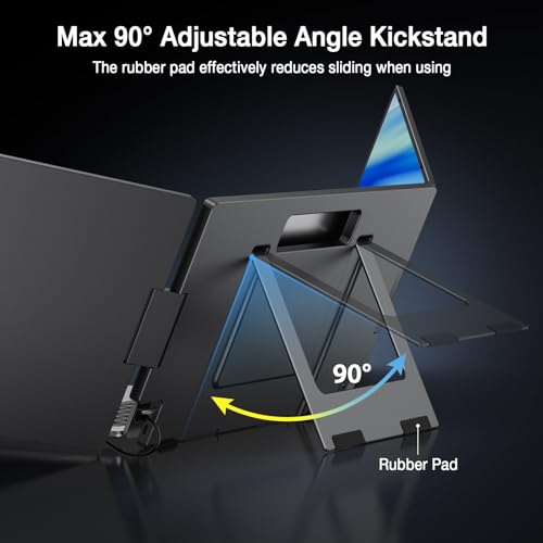 Image of KYY Triple Laptop Screen Extender, 1080P FHD IPS 15.6 inch Travel Monitor, One Cable USB-C Portable Monitor, Dual Screen for 12 inch-17'' Laptops, Full Alloy, 360 Rotation & Kickstand, X90D (Driver Need)