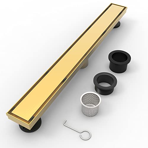 WEBANG 24 Inch Shower Linear Gold Drain Rectangular Floor Drain with Accessories Reversible 2-in-1 Cover Tile Insert Grate Removable SUS304 Stainless Steel CUPC Certified Brushed Gold Brass - Image 4