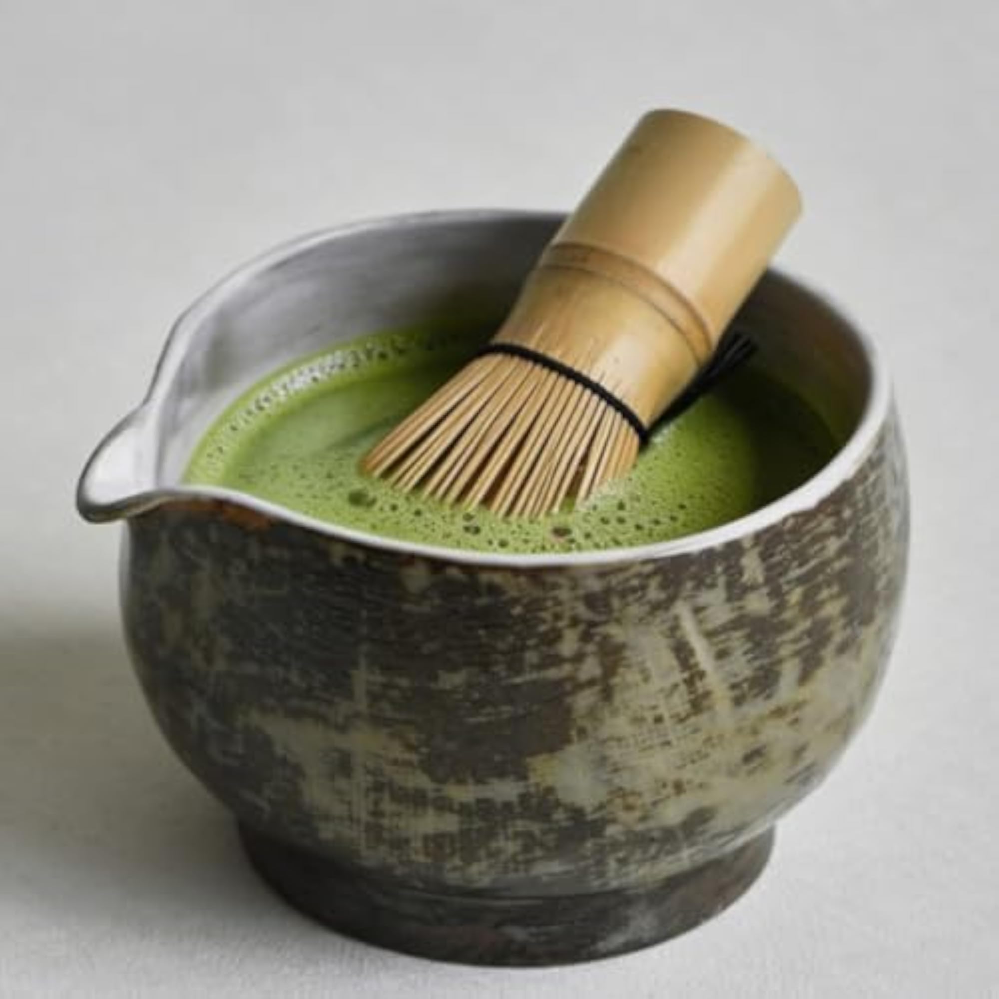 Ceramic Matcha Bowl with Spout, Rustic Pottery Matcha Bowl