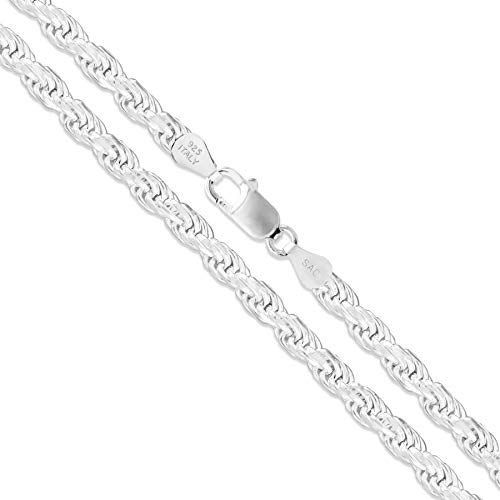 Sterling Silver Diamond-Cut Rope Chain 3.3mm Solid 925 Italy New Bracelet 8"