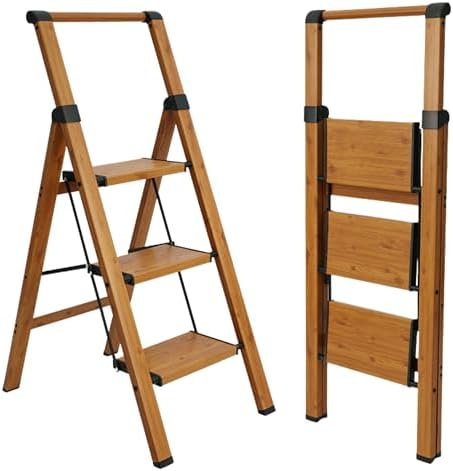 Escalera Plegable de Aluminio Efecto Madera para hogar y Cocina, ...