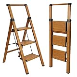UABA Escalera Plegable de Aluminio Efecto Madera para hogar y Cocina, 3...