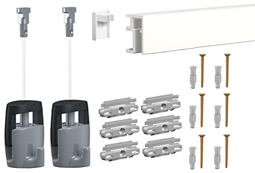 Image of Art Hanging Gallery Rail System 6.5ft Long 2 4.9ft Perlons 2 Adjustable Hooks