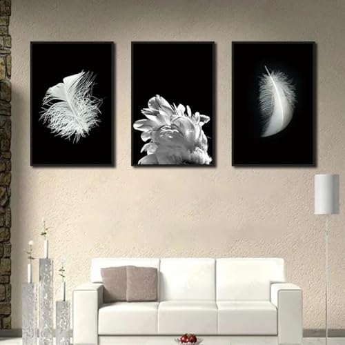 Peinture HD plumes blanches art mural abstrait sur toile premium
