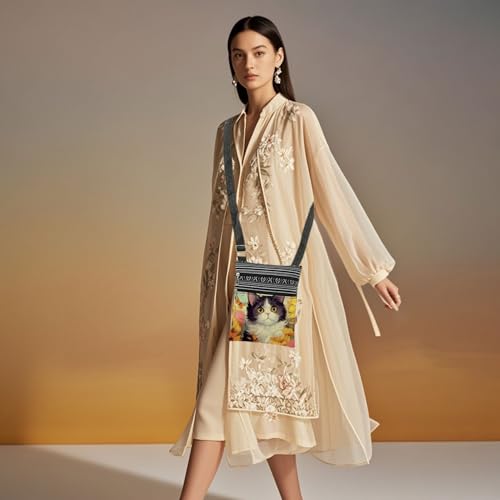 Cat Floral women Crossbody Bag Travel Adjustable Shoulder Strap Messenger Bag Daily Use Crossbody Purse Birthday Gift for Friend Cat Lover Holiday Present for Her or Him4