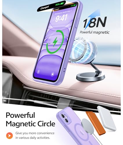 Image of FNTCASE for iPhone 11 Case: [Compatible with Magsafe] Translucent Matte Magnetic Cases [Full Camera Protection] Military Grade Shockproof Protective Phone Cover - Light Purple