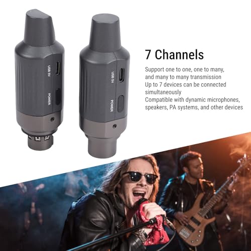 Jectse Sistema de Micrófono Inalámbrico, 7 Canales UHF Transmisor y Receptor con Batería de 800mAh, para Micrófono Dinámico, Sistema de Altavoces PA miniatura 5