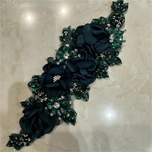 Applique en dentelle 3D patch brodé strass fleur à coudre robe mariée - 6