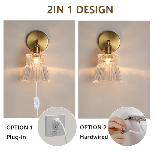 Image of Sedelan Plug in Wall Sconce, Victorian Wall Sconce, Vintage Wall Sconces Indoor, Glass Wall Lamp,Dimmable Mid Century Sconce Modern Bathroom Vanity Light Plug in, Over Mirror for Bedroom Stairway