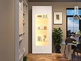 VIVCA Vetrina da soggiorno 70 x 40 x 173 cm, vetrina con 2 ante in acrilico, vetrina lucida con striscia luminosa a LED, armadio portante in vetro temperato, soggiorno, ampio armadio alto, MDF, bianco