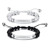 JewelryWe Valentinstag Schmuck Paar Armbänder mit Gravur, Personalisierte Geflochten Weißen Türkis Matte Stein Verstellbar Armreif Pärchen Geschenk für Herren Damen